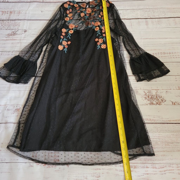 Zara Black Mesh Sheer Lined Embroidered Swiss Dot Mini Dress Medium NWT - Picture 4 of 6